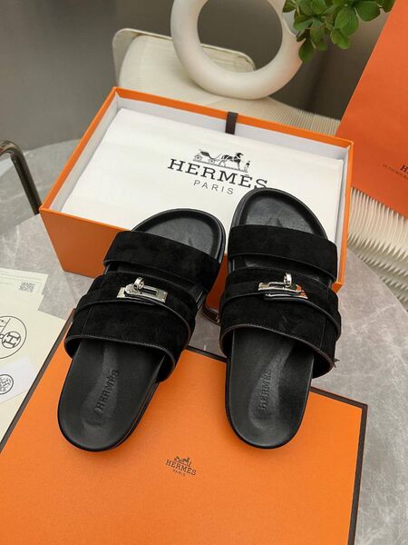 Женские шлепанцы Hermes женский замша черный n7562717-1-4