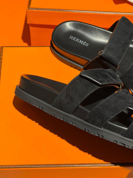 Шлепки Hermès женский замша черный 150430-2