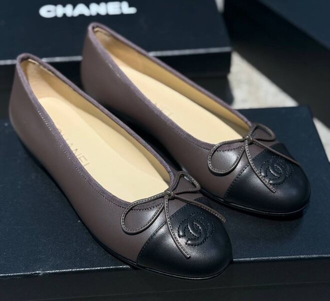Балетки Chanel женский кожа графитовый 191338