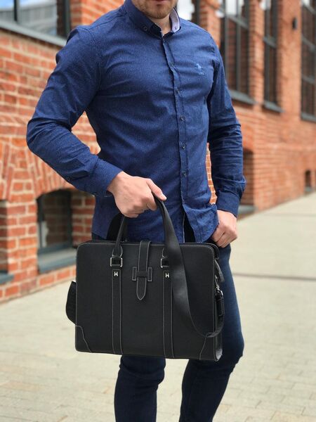 Мужской портфель Hermès мужской кожа черный 52074-3