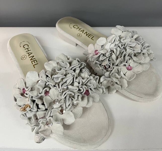 Шлепки Chanel женский кожа графитовый 183000