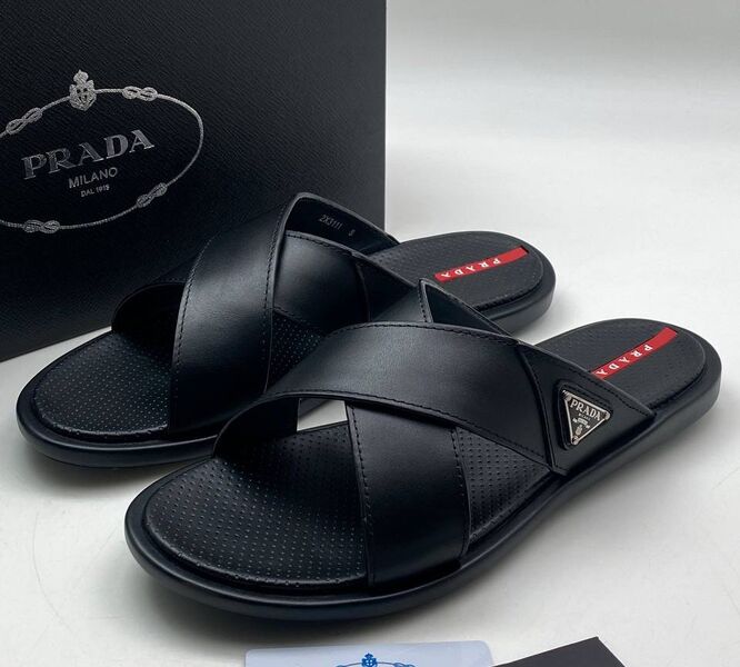 Мужские шлепки Prada мужской кожа черный 190682