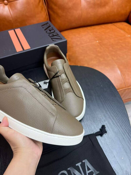 Мужские кеды Zegna мужской кожа бежевый 165802-5