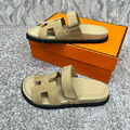 Мужские шлепки Hermès мужской замша бежевый 115623-3