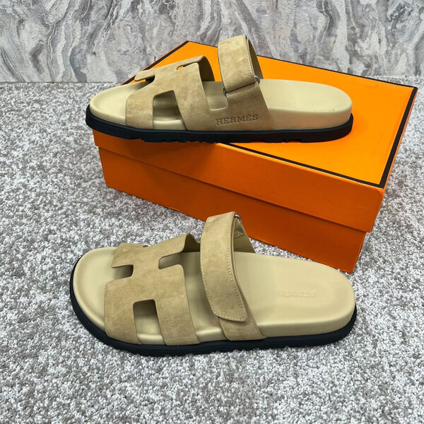 Мужские шлепки Hermès мужской замша бежевый 115623-3
