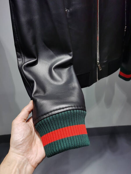 Мужской бомбер Gucci мужской кожа черный 161660-8