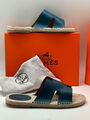 Мужские шлепки Hermès мужской кожа синий 114598-5