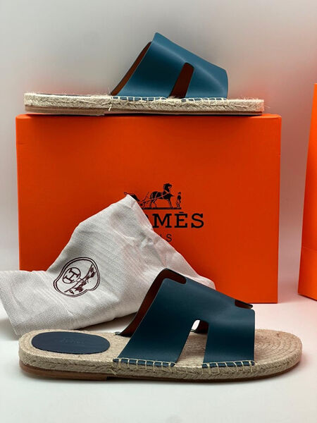 Мужские шлепки Hermès мужской кожа синий 114598-5