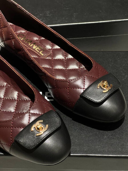 Балетки Chanel женский кожа бордовый 158415-2