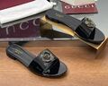 Шлепки Gucci женский кожа черный,серебристый 180133