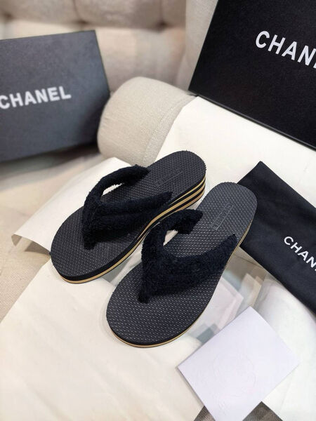 Шлепки Chanel женский текстиль черный 187219-3