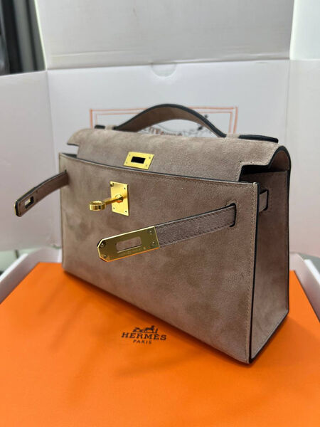 Сумка Hermèskelly Pochette женский замша графитовый 155744-5