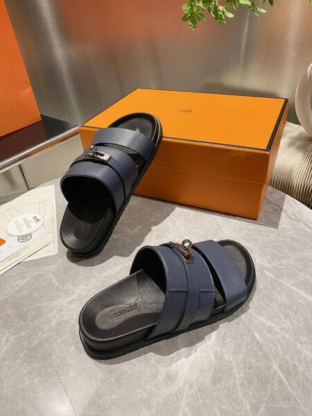 Женские шлепанцы Hermes женский кожа синий r2371130-1-3