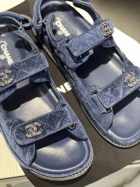 Сандалии Chanel женский текстиль синий 113028-2