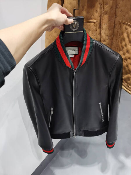 Мужской бомбер Gucci мужской кожа черный 161660-4