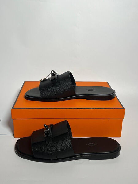Мужские шлепки Hermès мужской кожа черный 121764-2