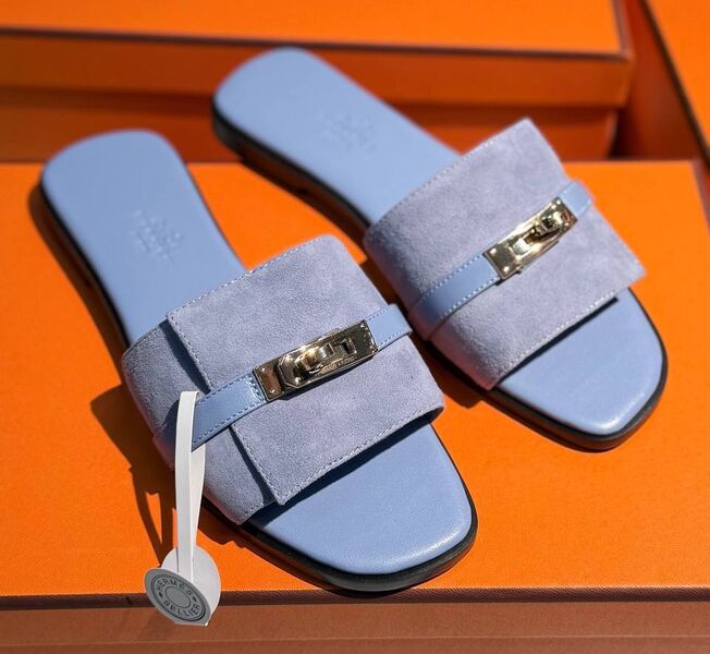 Шлепки Hermès женский замша бирюзовый 188115