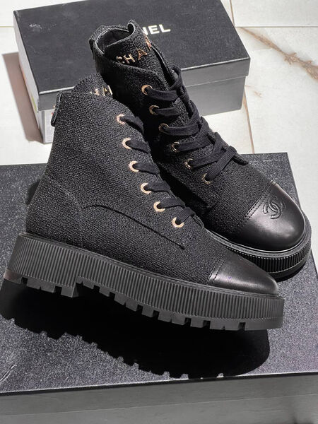 Ботинки Chanel женский текстиль черный 165707-2