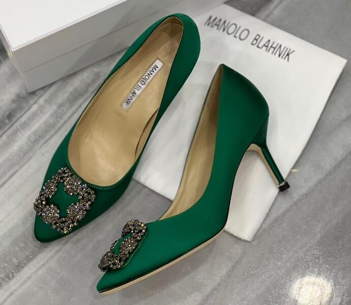 Туфли Manolo Blahnik женский сатин серо-зеленый 122522
