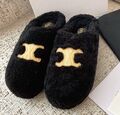 Тапочки Celine женский натуральный мех черный 128422-1