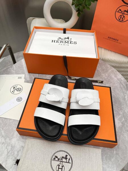 Женские шлепанцы Hermes женский кожа белый q5357785-1-3