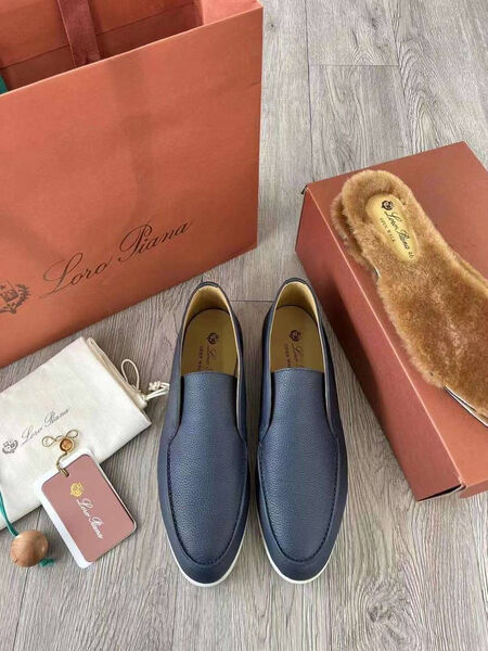 Мужские лоферы Loro Piana мужской кожа графитовый 135605-2