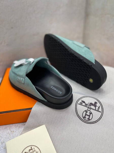 Мюли Hermès женский замша бирюзовый 107631-4