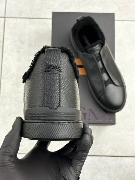 Мужские кеды Zegna мужской кожа черный 165922-5