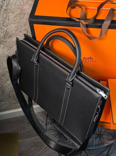 Мужской портфель Hermès мужской кожа черный 132082-8