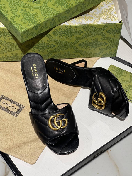 Босоножки Gucci женский кожа черный 12255-2