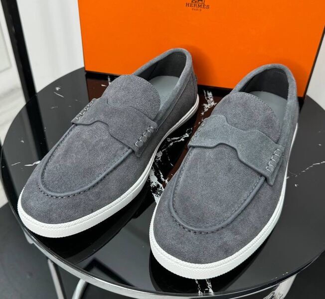 Мужские лоферы Hermès мужской замша графитовый 193482