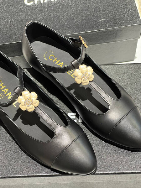 Балетки Chanel женский кожа черный 138658-3