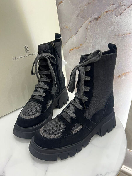 Ботинки Brunello Cucinelli женский текстиль черный 124983-3