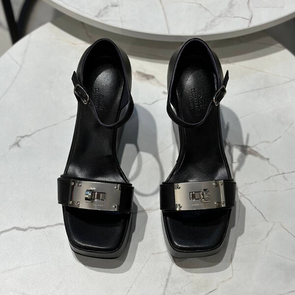 Босоножки Hermès женский кожа черный 139632-2