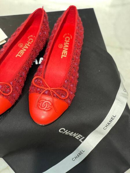 Балетки Chanel женский кожа бордовый 131462-3