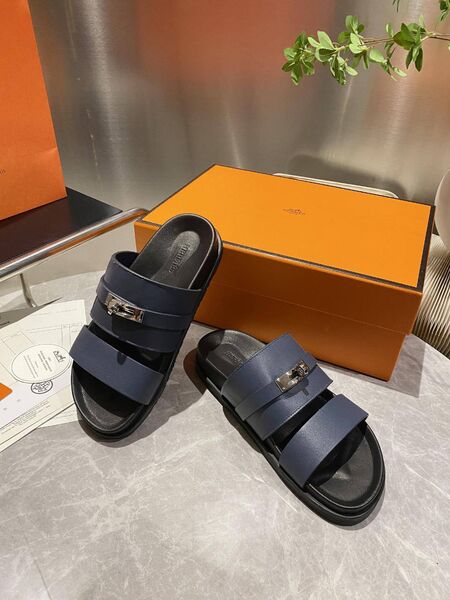 Женские шлепанцы Hermes женский кожа синий r2371130-1-4