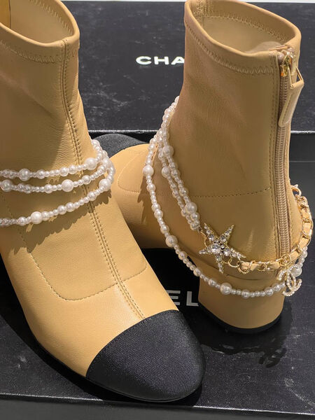 Ботильоны Chanel женский кожа бежевый 161856-3