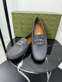 Мужские мокасины Gucci мужской кожа графитовый 195852-2