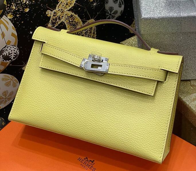 Сумка Hermèskelly 20 Pochette женский кожа горчичный 138903