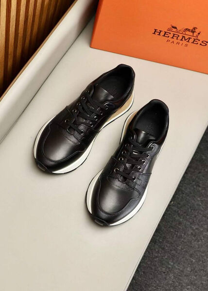 Мужские кроссовки Hermès мужской кожа черный 140286-2