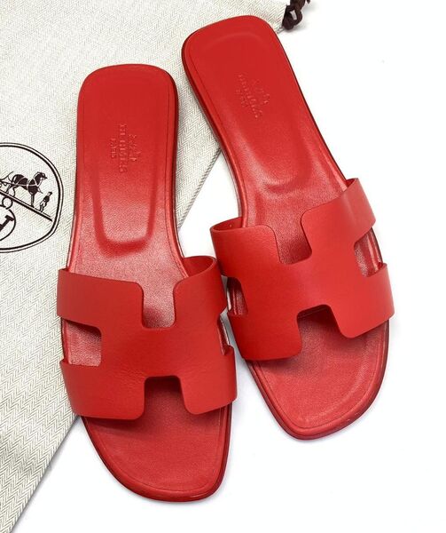 Шлепки Hermès женский кожа бордовый 89148