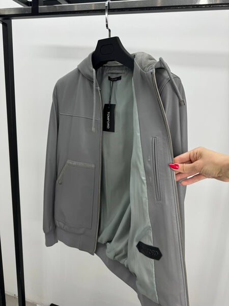 Мужская куртка Tom Ford мужской кожа графитовый 195468-2