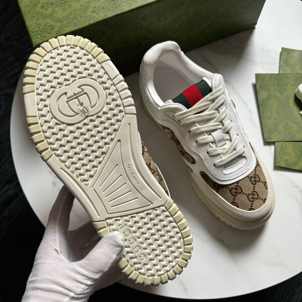 Мужские кеды Gucci мужской кожа бежевый 146776-2