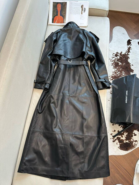Плащ Saint Laurent женский кожа черный 196983-4