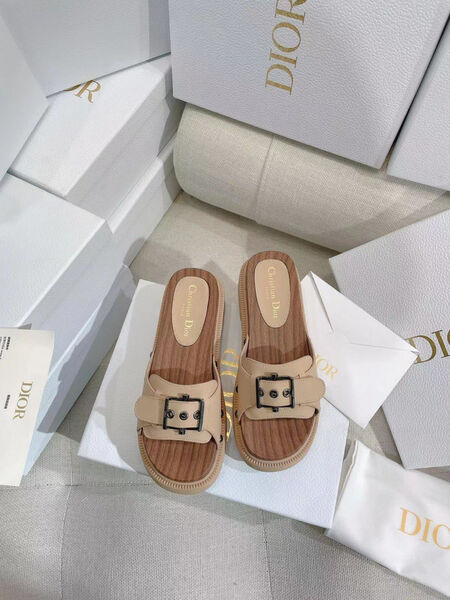 Шлепки Christian Dior женский кожа бежевый 105205-3