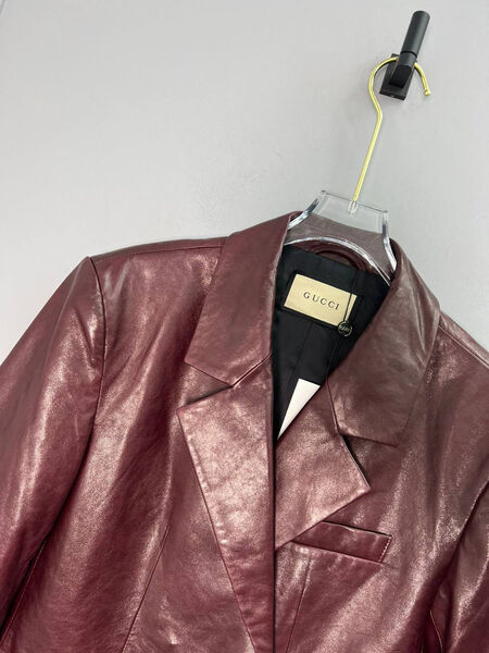 Пиджак Gucci женский кожа бордовый 164842-3