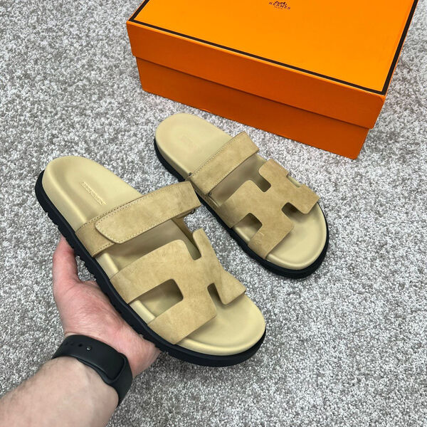 Мужские шлепки Hermès мужской замша бежевый 115623-5
