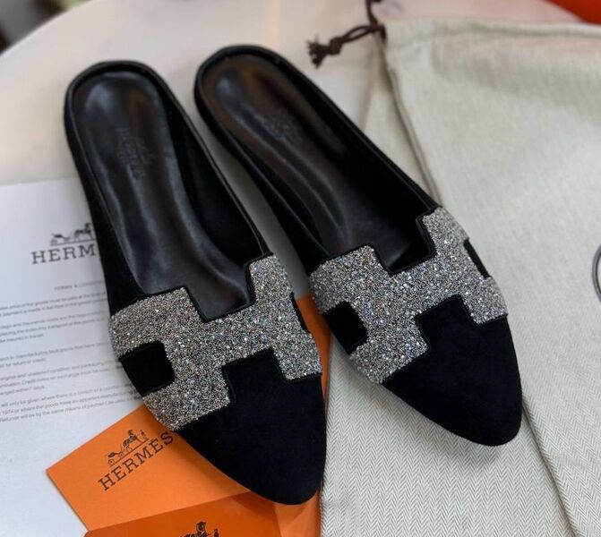 Сабо Hermès женский замша черный,серебристый 186543