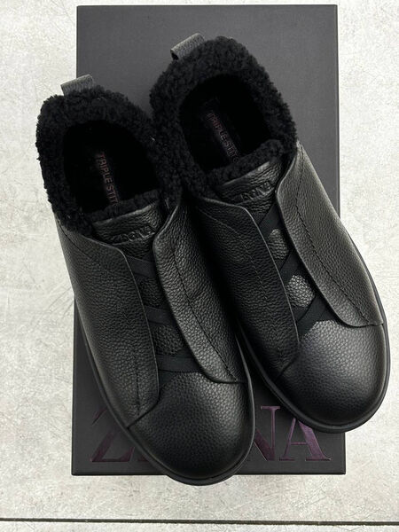 Мужские кеды Zegna мужской кожа черный 165922-3