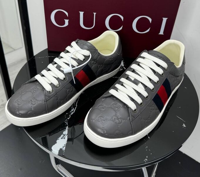 Мужские кеды Gucci мужской кожа графитовый 196023